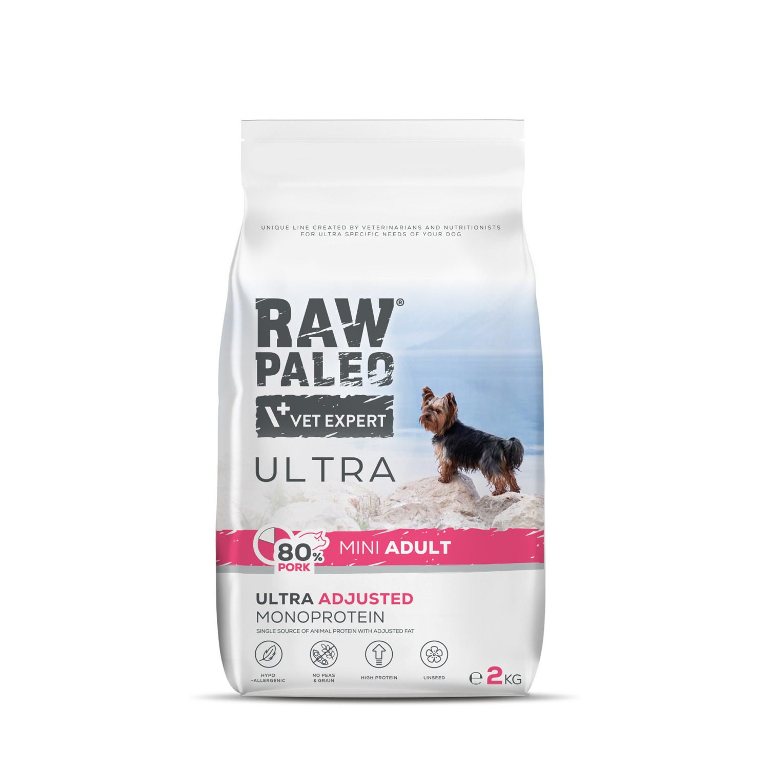 Raw Paleo sausas maistas suaugusiems mažų veislių šunims Ultra Adult Mini Pork su kiauliena