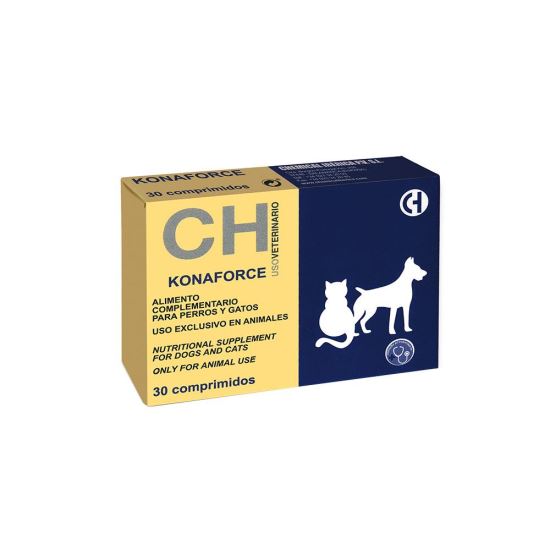 Pašaro papildas šunims ir katėms Konaforce, veikia kaip kraujo krešėjimo stimuliatorius, palaiko kepenų veiklą ir padeda pasisavinti kalcį, N30