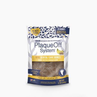 PlaqueOff dantų priežiūros skanėstai žemės riešutų sviesto ir bananų skonio 340 g