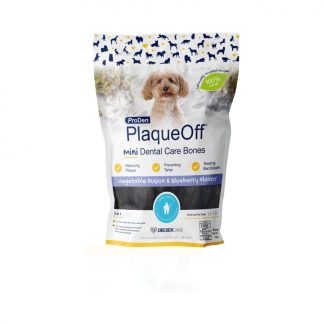 ProDen PlaqueOff Mini Dental Care Bones – dantų priežiūros skanėstai šunims mėlynių skonio su daržovėmis 340 g